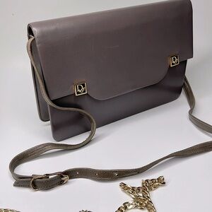 Dior Christian Dior Taupe Structured Smooth Leather Crossbody Shoulder Bag Purse